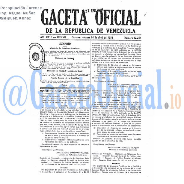 Gaceta Oficial 32214 del 24 Abril 1981