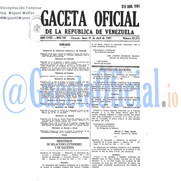 Gaceta Oficial 32215 del 27 Abril 1981