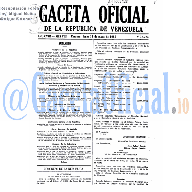 Gaceta Oficial 32224 del 11 Mayo 1981