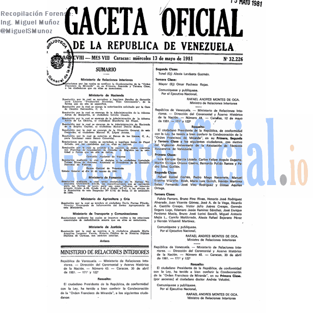 Gaceta Oficial 32226 del 13 Mayo 1981