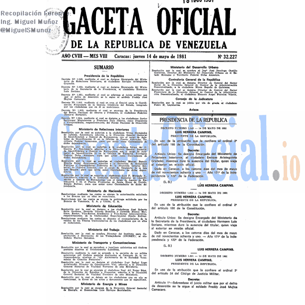 Gaceta Oficial 32227 del 14 Mayo 1981