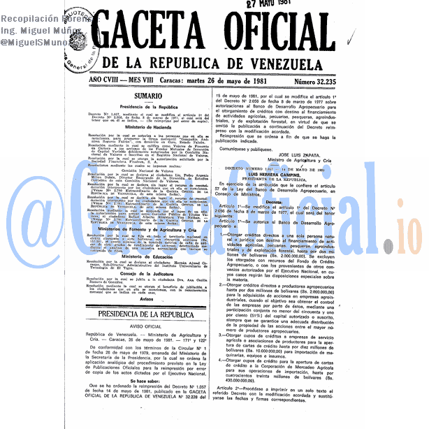 Gaceta Oficial 32235 del 26 Mayo 1981