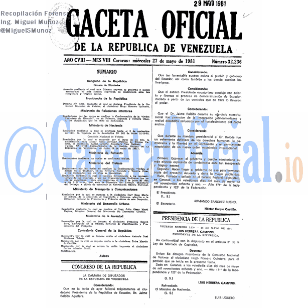 Gaceta Oficial 32236 del 27 Mayo 1981