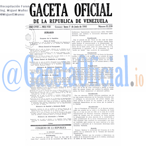 Gaceta Oficial 32239 del 1 Junio 1981