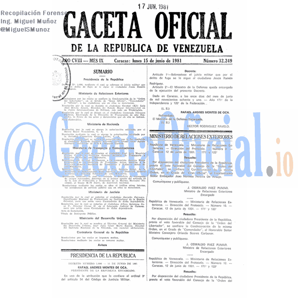 Gaceta Oficial 32249 del 15 Junio 1981