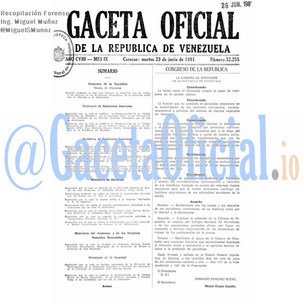 Gaceta Oficial 32255 del 23 Junio 1981