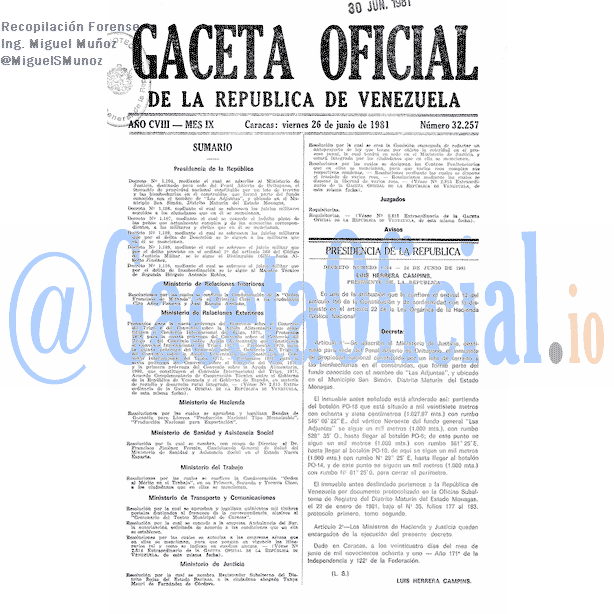 Gaceta Oficial 32257 del 26 Junio 1981