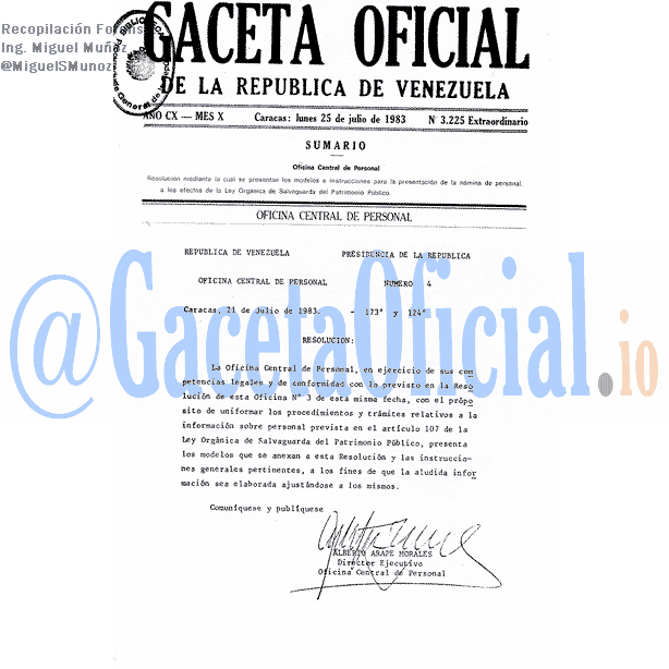 Gaceta Oficial 3225 del 25 Julio 1983