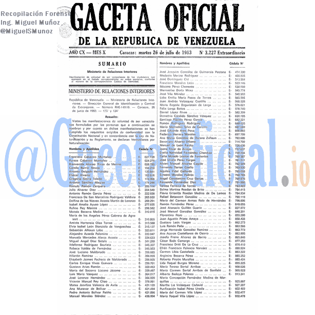 Gaceta Oficial 3227 del 26 Julio 1983