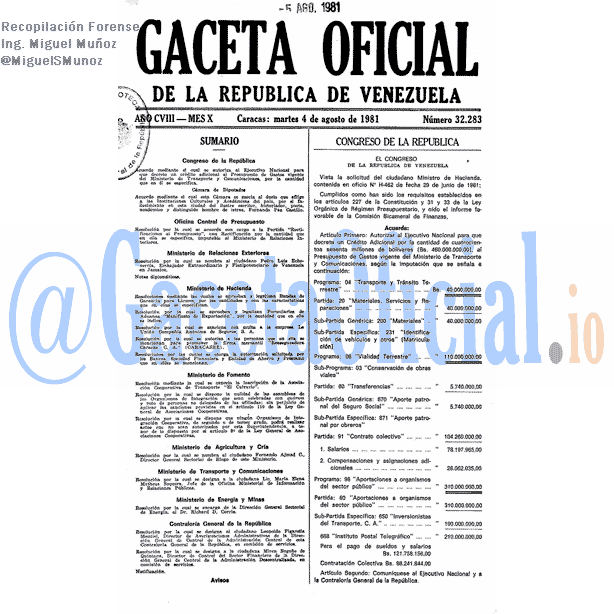 Gaceta Oficial 32283 del 4 Agosto 1981