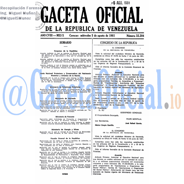 Gaceta Oficial 32284 del 5 Agosto 1981