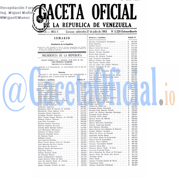 Gaceta Oficial 3228 del 27 Julio 1983