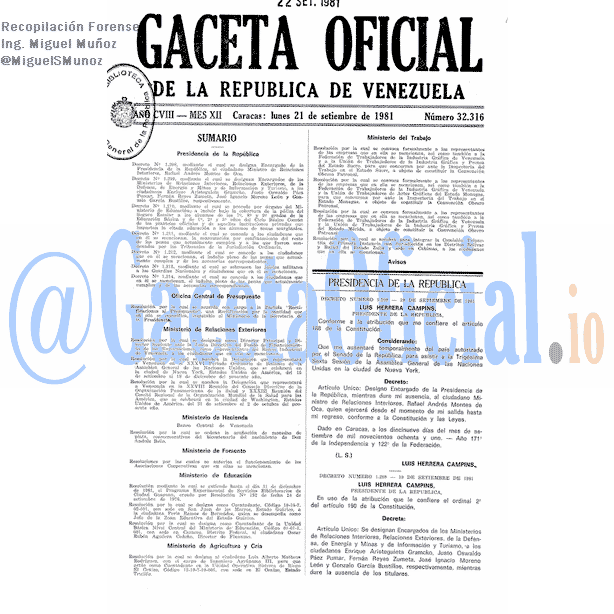 Gaceta Oficial 32316 del 21 Septiembre 1981