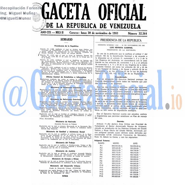 Gaceta Oficial 32364 del 30 Noviembre 1981