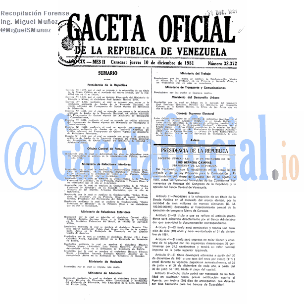 Gaceta Oficial 32372 del 10 Diciembre 1981