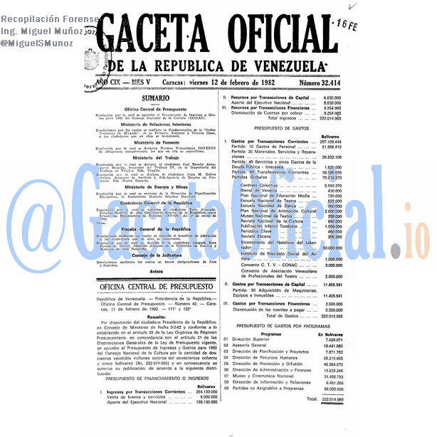 Gaceta Oficial 32414 del 12 Febrero 1982