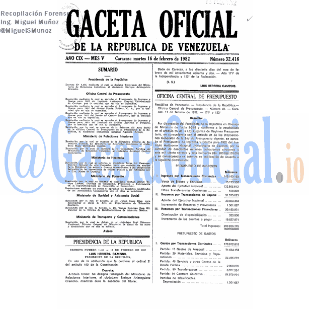 Gaceta Oficial 32416 del 16 Febrero 1982