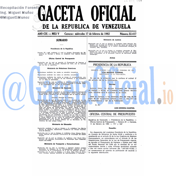 Gaceta Oficial 32417 del 17 Febrero 1982