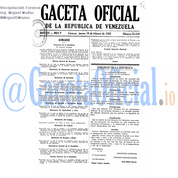 Gaceta Oficial 32418 del 18 Febrero 1982