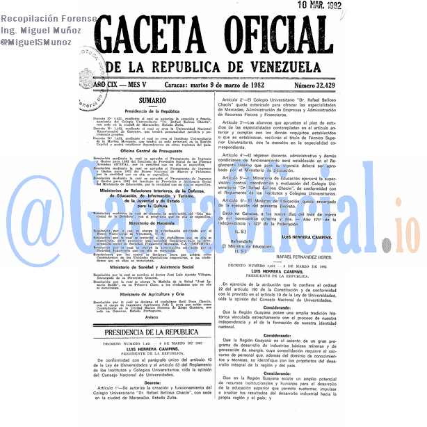 Gaceta Oficial 32429 del 9 Marzo 1982