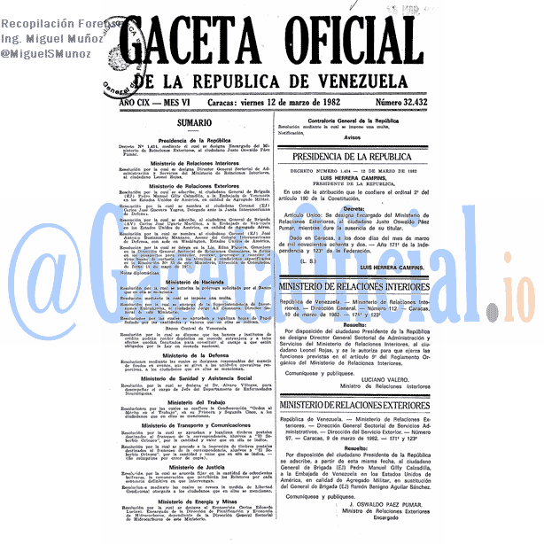 Gaceta Oficial 32432 del 12 Marzo 1982