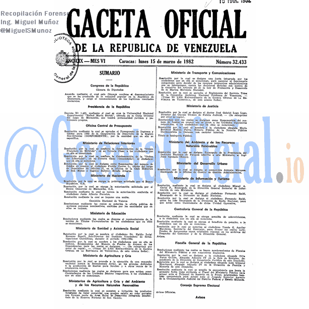Gaceta Oficial 32433 del 15 Marzo 1982