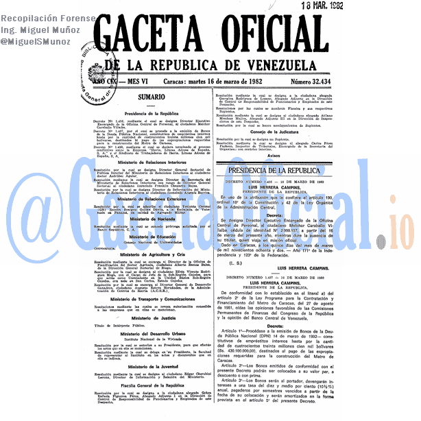 Gaceta Oficial 32434 del 16 Marzo 1982