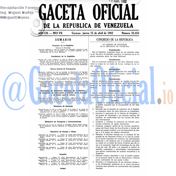 Gaceta Oficial 32454 del 15 Abril 1982