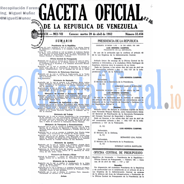 Gaceta Oficial 32456 del 20 Abril 1982