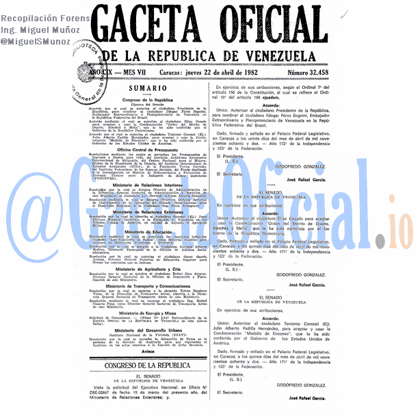 Gaceta Oficial 32458 del 22 Abril 1982