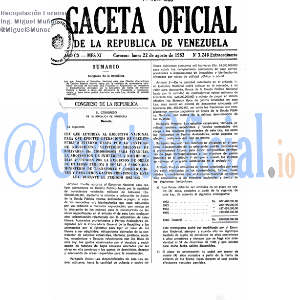 Gaceta Oficial 3246 del 22 Agosto 1983
