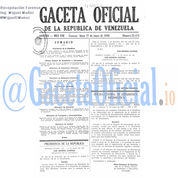 Gaceta Oficial 32475 del 17 Mayo 1982