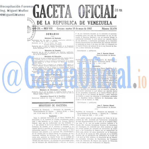 Gaceta Oficial 32476 del 18 Mayo 1982
