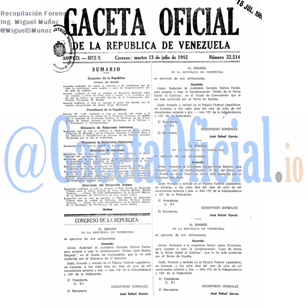 Gaceta Oficial 32514 del 13 Julio 1982