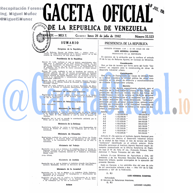 Gaceta Oficial 32523 del 26 Julio 1982