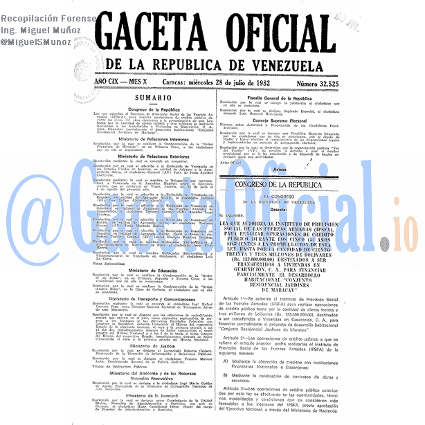 Gaceta Oficial 32525 del 28 Julio 1982