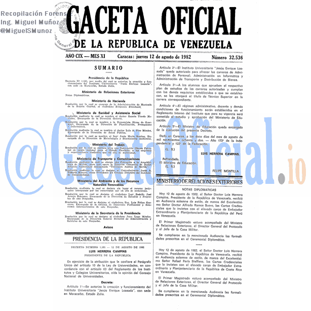 Gaceta Oficial 32536 del 12 Agosto 1982