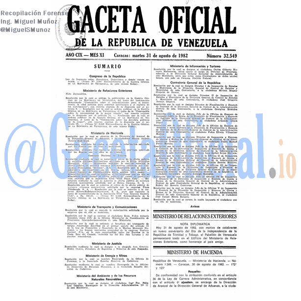 Gaceta Oficial 32549 del 31 Agosto 1982