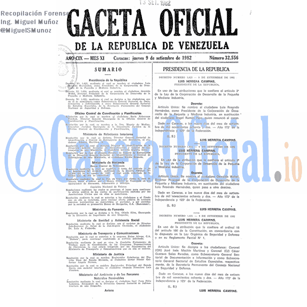 Gaceta Oficial 32556 del 9 Septiembre 1982
