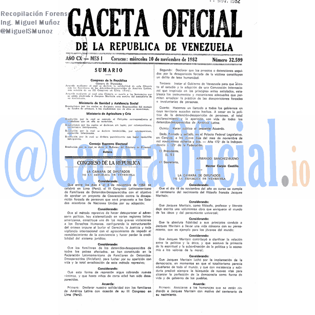 Gaceta Oficial 32599 del 10 Noviembre 1982
