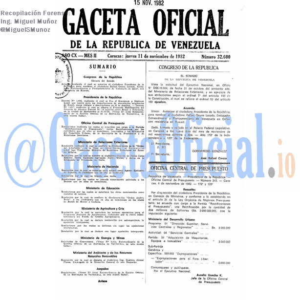 Gaceta Oficial 32600 del 11 Noviembre 1982