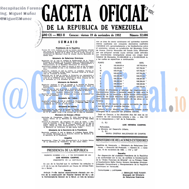 Gaceta Oficial 32606 del 19 Noviembre 1982