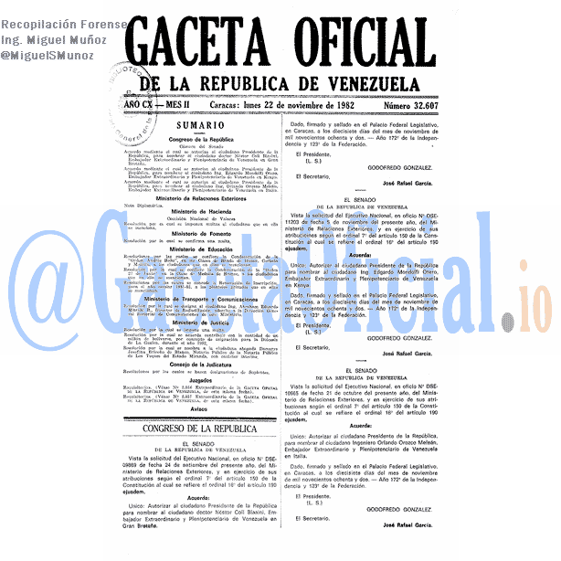 Gaceta Oficial 32607 del 22 Noviembre 1982