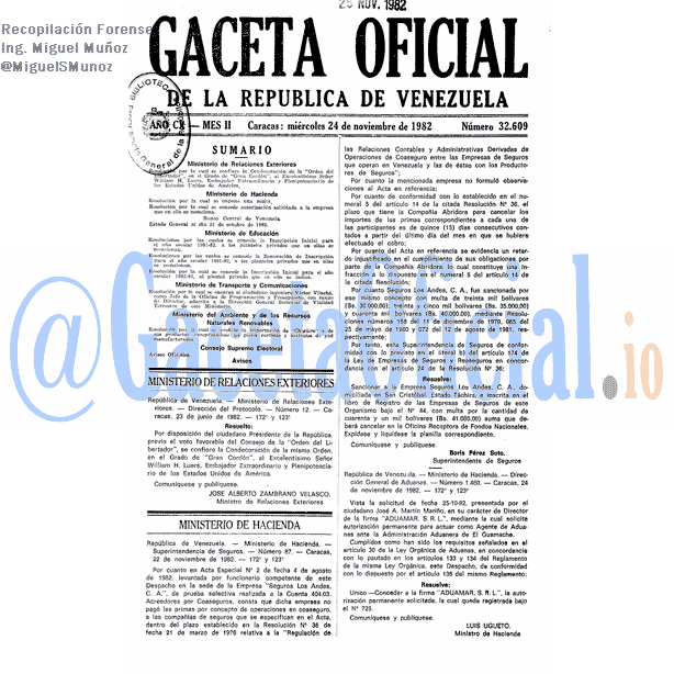 Gaceta Oficial 32609 del 24 Noviembre 1982