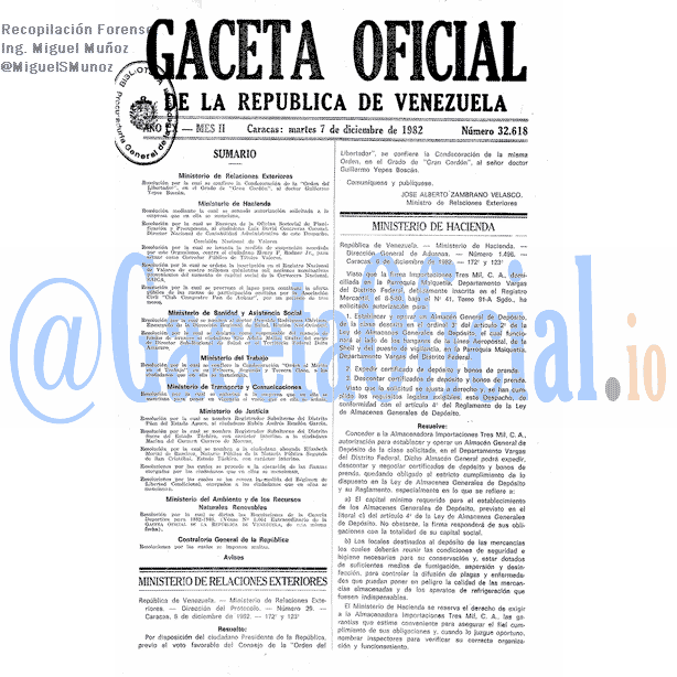 Gaceta Oficial 32618 del 7 Diciembre 1982