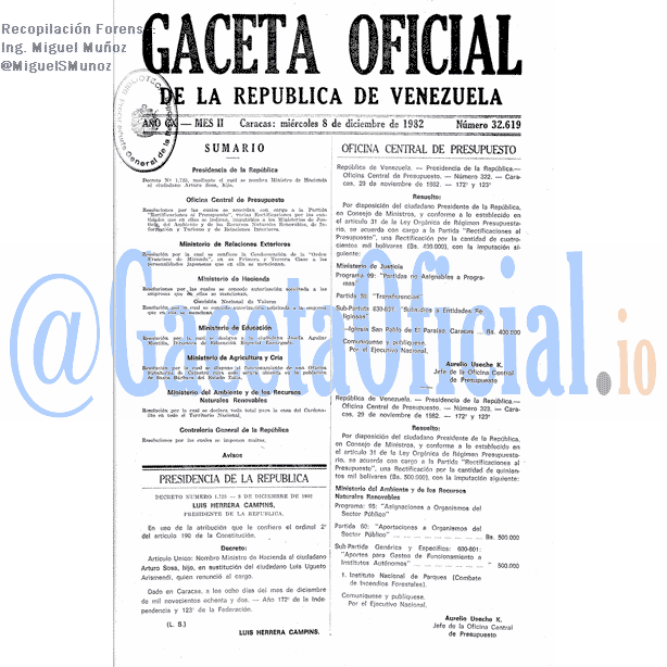Gaceta Oficial 32619 del 8 Diciembre 1982