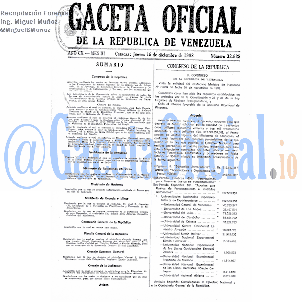 Gaceta Oficial 32625 del 16 Diciembre 1982