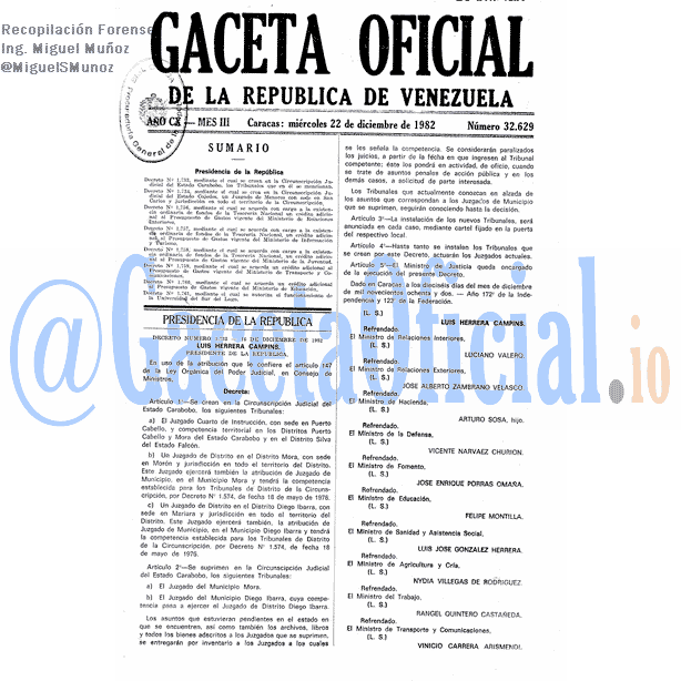 Gaceta Oficial 32629 del 22 Diciembre 1982