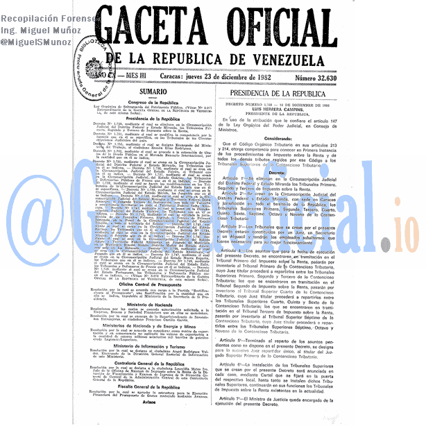 Gaceta Oficial 32630 del 23 Diciembre 1982