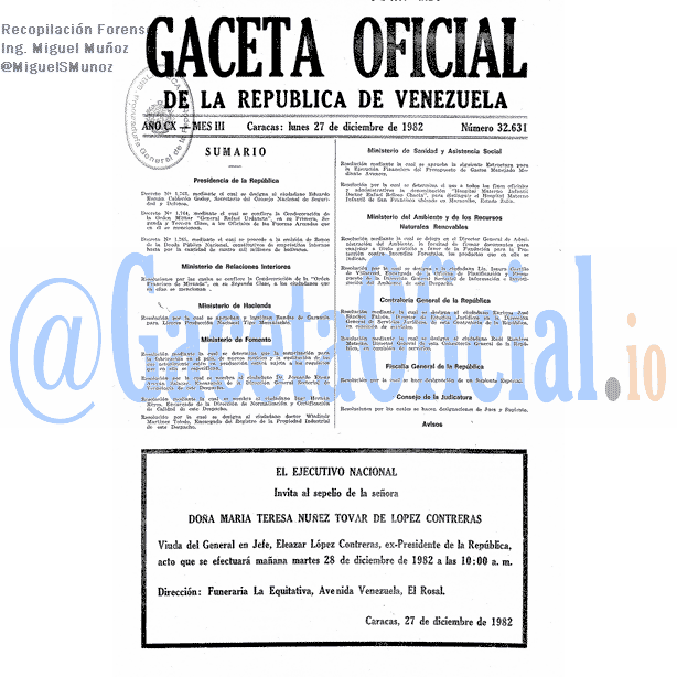 Gaceta Oficial 32631 del 27 Diciembre 1982